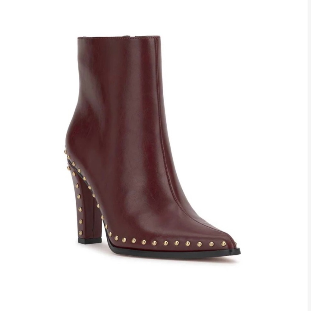 Jessica Simpson Roxie Dark Cherry Ankle Boots with High Heel and Studded Detail